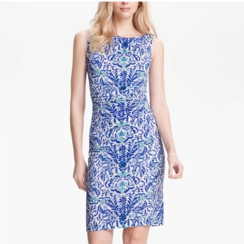 EUC Tory Burch Midi Dress Blue Floral Size M